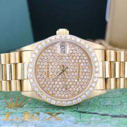 Rolex Customised  Diamond 18K Yellow Gold President Datejust  Automatic Women's Wristwatch 31MM