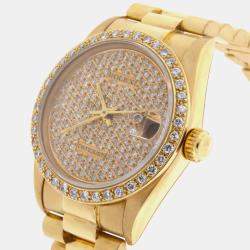Rolex Customised  Diamond 18K Yellow Gold President Datejust  Automatic Women's Wristwatch 31MM