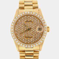 Rolex Customised  Diamond 18K Yellow Gold President Datejust  Automatic Women's Wristwatch 31MM