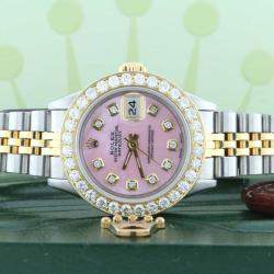 Rolex Customised Pink MOP Diamond 18K Yellow Gold Stainless Steel Datejust  Automatic Women's Wristwatch 26mm