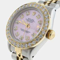 Rolex Customised Pink MOP Diamond 18K Yellow Gold Stainless Steel Datejust  Automatic Women's Wristwatch 26mm