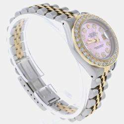 Rolex Customised Pink MOP Diamond 18K Yellow Gold Stainless Steel Datejust  Automatic Women's Wristwatch 26mm