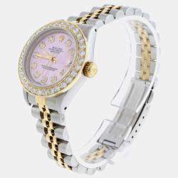 Rolex Customised Pink MOP Diamond 18K Yellow Gold Stainless Steel Datejust  Automatic Women's Wristwatch 26mm