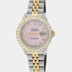Rolex Customised Pink MOP Diamond 18K Yellow Gold Stainless Steel Datejust  Automatic Women's Wristwatch 26mm