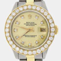 Rolex Customised Champagne Diamond 18K Yellow Gold Stainless Steel Datejust  Automatic Women's Wristwatch 26MM