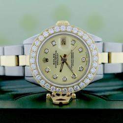 Rolex Customised Champagne Diamond 18K Yellow Gold Stainless Steel Datejust  Automatic Women's Wristwatch 26MM