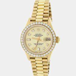 Rolex Customised Champagne Diamond 18K Yellow Gold President Datejust  Automatic Women's Wristwatch 26MM
