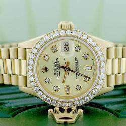 Rolex Customised Champagne Diamond 18K Yellow Gold President Datejust  Automatic Women's Wristwatch 26MM