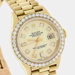 Rolex Customised Champagne Diamond 18K Yellow Gold President Datejust  Automatic Women's Wristwatch 26MM