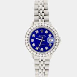 Rolex Customised Royal Blue 1.35CT Diamond Stainless Steel Datejust  Automatic Women's Wristwatch 26MM