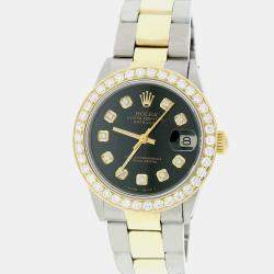 Rolex Customised Black 1.52CT Diamond 18K Yellow Gold Stainless Steel Datejust  Automatic Women's Wristwatch 31mm