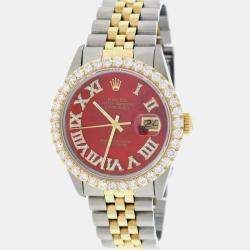 Rolex Customised Red MOP 3.10CT Diamond 18K Yellow Gold Stainless Steel Datejust  Automatic Men's Wristwatch 36mm