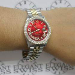 Rolex Customised Red MOP 3.10CT Diamond 18K Yellow Gold Stainless Steel Datejust  Automatic Men's Wristwatch 36mm