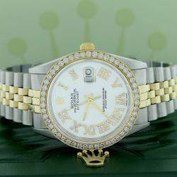 Rolex Customised  MOP 1.85CT Diamond 18K Yellow Gold Stainless Steel Datejust  Automatic Men's Wristwatch 36mm