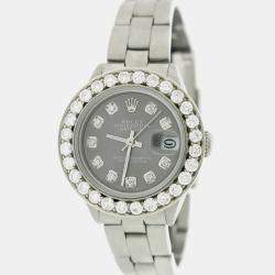Rolex Customised Gray 1.96CT Diamond Stainless Steel Datejust  Automatic Women's Wristwatch 26mm