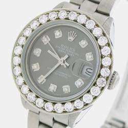 Rolex Customised Gray 1.96CT Diamond Stainless Steel Datejust  Automatic Women's Wristwatch 26mm