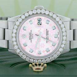 Rolex Customised Pink 2.7CT Diamond Stainless Steel Oyster Perpetual Date  Automatic Men's Wristwatch 34mm