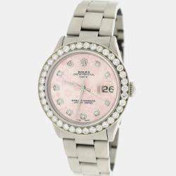 Rolex Customised Pink 2.7CT Diamond Stainless Steel Oyster Perpetual Date  Automatic Men's Wristwatch 34mm