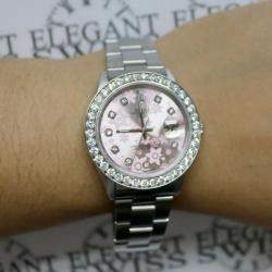 Rolex Customised Pink 2.7CT Diamond Stainless Steel Oyster Perpetual Date  Automatic Men's Wristwatch 34mm