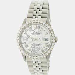 Rolex Customised Silver 2.8CT Diamond Stainless Steel Datejust  Automatic Men's Wristwatch 36MM