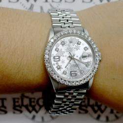 Rolex Customised Silver 2.8CT Diamond Stainless Steel Datejust  Automatic Men's Wristwatch 36MM