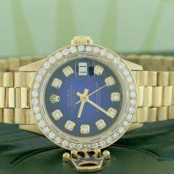 Rolex Customised Blue Diamond 18K Yellow Gold President Datejust  Automatic Women's Wristwatch 26MM
