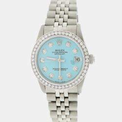 Rolex Customised Blue Diamond Stainless Steel Datejust  Automatic Women's Wristwatch 31MM