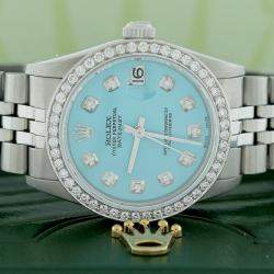 Rolex Customised Blue Diamond Stainless Steel Datejust  Automatic Women's Wristwatch 31MM