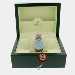 Rolex Customised Blue Diamond Stainless Steel Datejust  Automatic Women's Wristwatch 31MM
