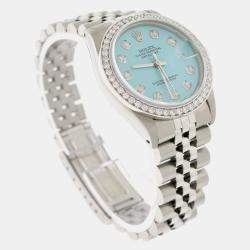 Rolex Customised Blue Diamond Stainless Steel Datejust  Automatic Women's Wristwatch 31MM