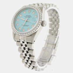Rolex Customised Blue Diamond Stainless Steel Datejust  Automatic Women's Wristwatch 31MM