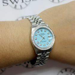 Rolex Customised Blue Diamond Stainless Steel Datejust  Automatic Women's Wristwatch 31MM