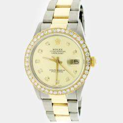 Rolex Customised Champagne Diamond 18K Yellow Gold Stainless Steel Datejust  Automatic Men's Wristwatch 36mm