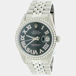Rolex Customised Black Diamond Stainless Steel Datejust  Automatic Men's Wristwatch 36MM
