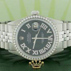Rolex Customised Black Diamond Stainless Steel Datejust  Automatic Men's Wristwatch 36MM