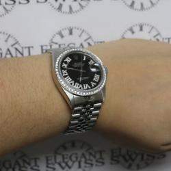 Rolex Customised Black Diamond Stainless Steel Datejust  Automatic Men's Wristwatch 36MM