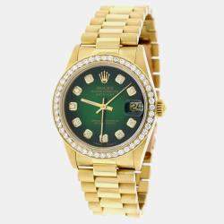 Rolex Customised Green Diamond 18K Yellow Gold President Datejust 68278 Automatic Women's Wristwatch 31MM