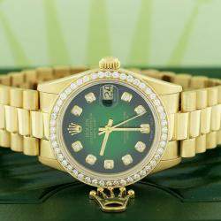 Rolex Customised Green Diamond 18K Yellow Gold President Datejust 68278 Automatic Women's Wristwatch 31MM