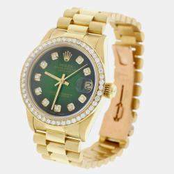 Rolex Customised Green Diamond 18K Yellow Gold President Datejust 68278 Automatic Women's Wristwatch 31MM