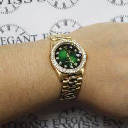 Rolex Customised Green Diamond 18K Yellow Gold President Datejust 68278 Automatic Women's Wristwatch 31MM