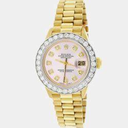 Rolex Customised Pink 1.35CT Diamond 18K Yellow Gold President Datejust  Automatic Women's Wristwatch 26MM