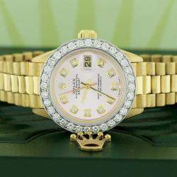Rolex Customised Pink 1.35CT Diamond 18K Yellow Gold President Datejust  Automatic Women's Wristwatch 26MM