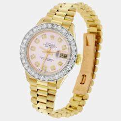 Rolex Customised Pink 1.35CT Diamond 18K Yellow Gold President Datejust  Automatic Women's Wristwatch 26MM