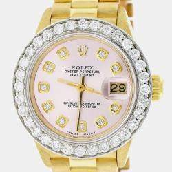 Rolex Customised Pink 1.35CT Diamond 18K Yellow Gold President Datejust  Automatic Women's Wristwatch 26MM