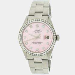 Rolex Customised Pink Diamond Stainless Steel Oyster Perpetual Date  Automatic Men's Wristwatch 34mm