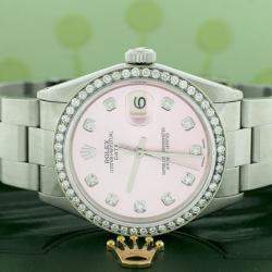 Rolex Customised Pink Diamond Stainless Steel Oyster Perpetual Date  Automatic Men's Wristwatch 34mm