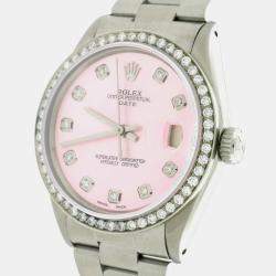 Rolex Customised Pink Diamond Stainless Steel Oyster Perpetual Date  Automatic Men's Wristwatch 34mm