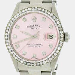 Rolex Customised Pink Diamond Stainless Steel Oyster Perpetual Date  Automatic Men's Wristwatch 34mm