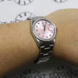 Rolex Customised Pink Diamond Stainless Steel Oyster Perpetual Date  Automatic Men's Wristwatch 34mm