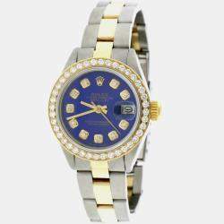 Rolex Customised Royal Blue Diamond 18K Yellow Gold Stainless Steel Datejust  Automatic Women's Wristwatch 26MM